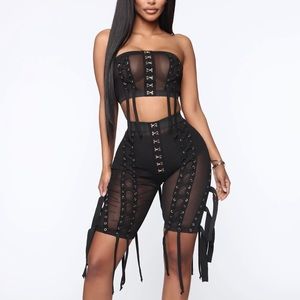 Passing By You Lace Up Short Set